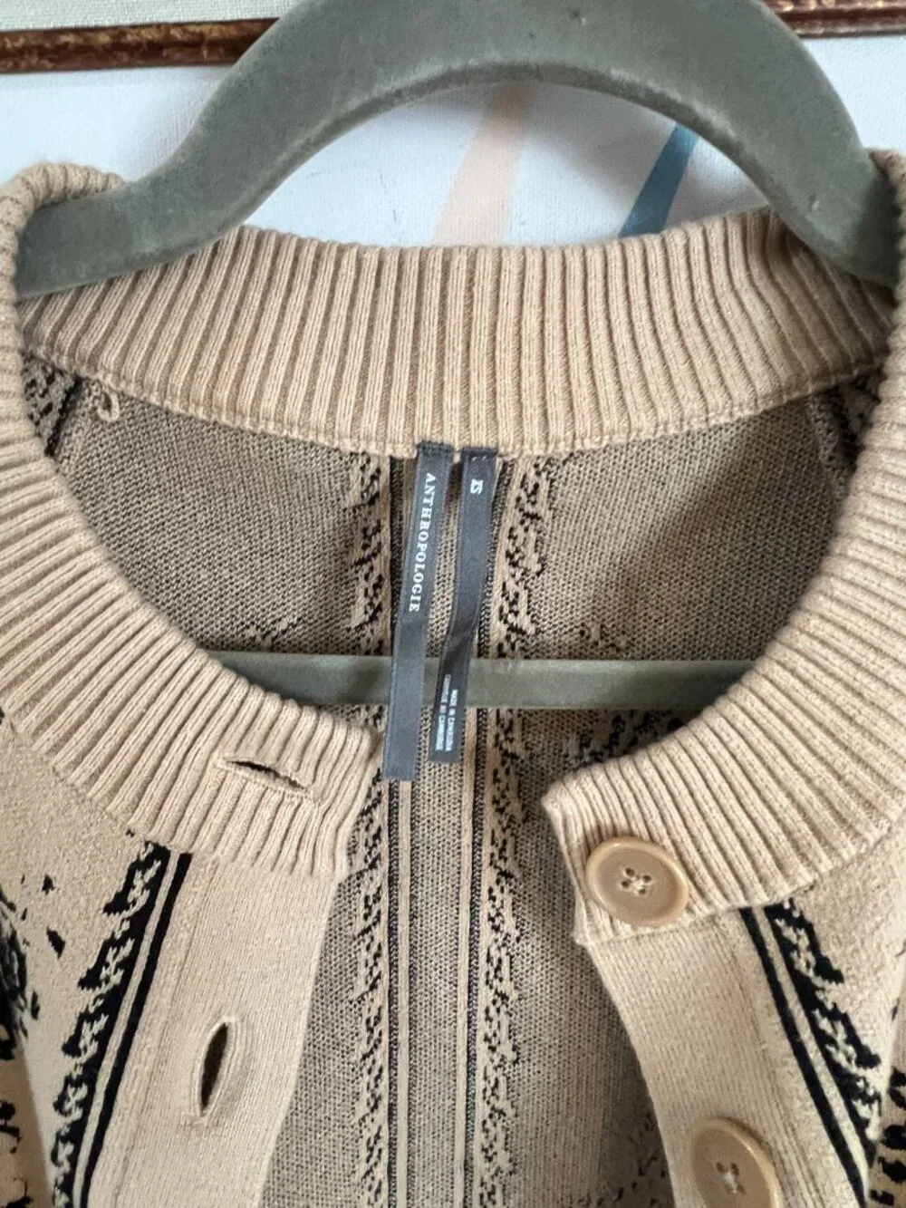 Anthropologie Embroidered Cardigan XS | Tan Floral Knit | Feminine Puff Sleeve - Picture 3 of 15